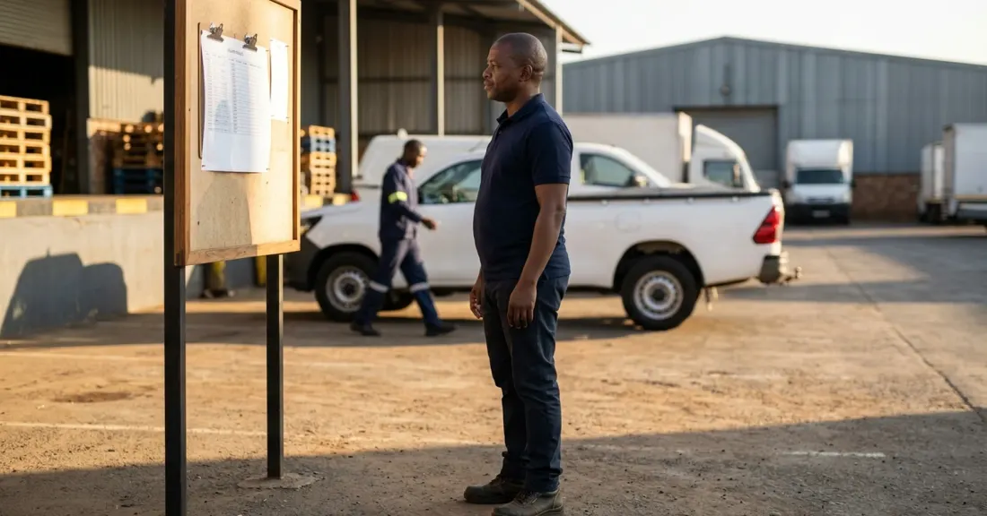 South African fleet operator reviewing fuel costs at a logistics depot during the 2026 fuel price cycle