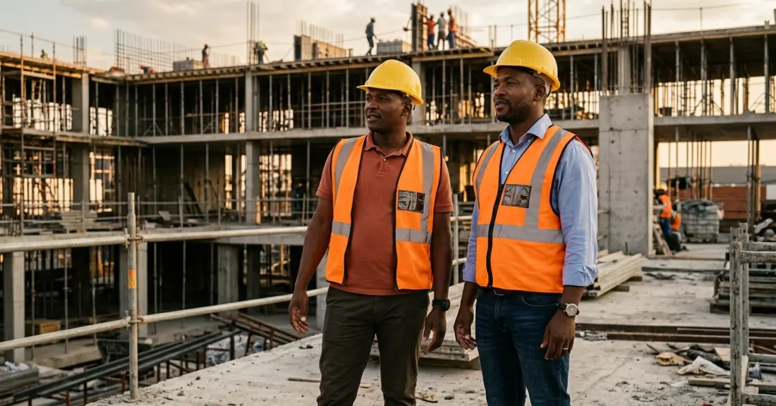 CIDB grading South Africa: construction SMME directors reviewing the progress of a graded project