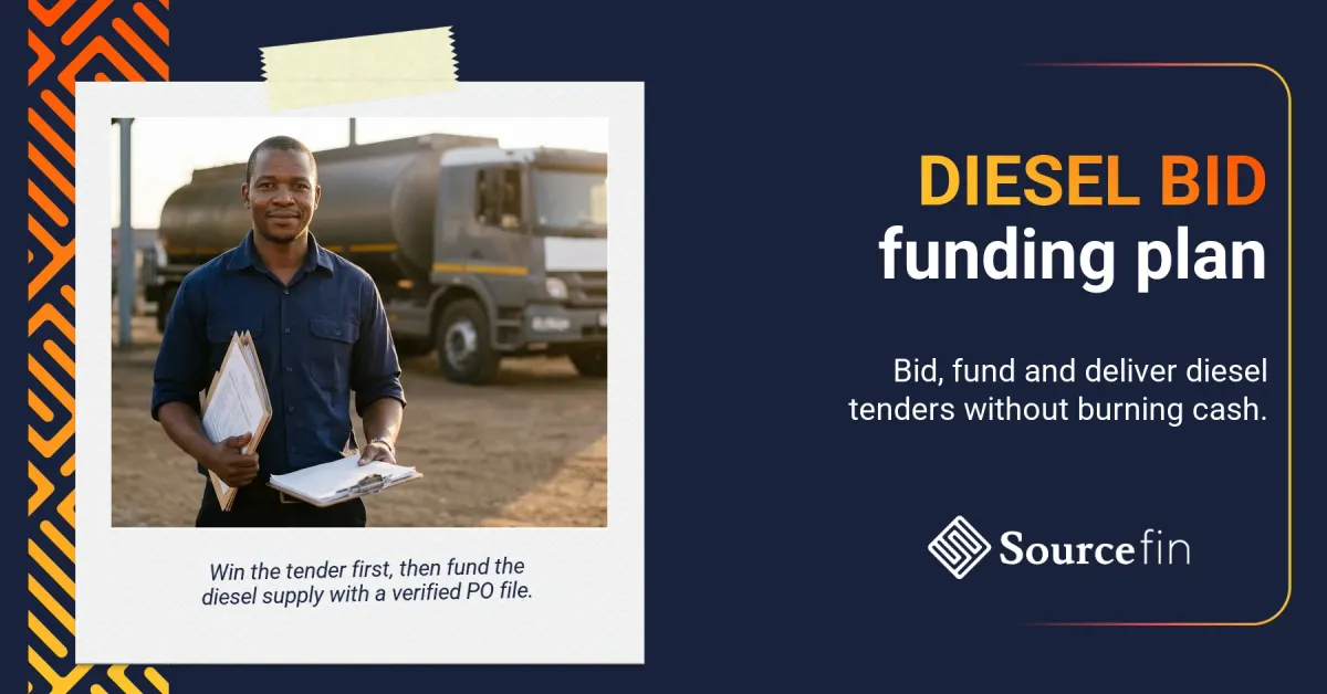 Diesel tender funding south africa bid file held by SMME owner at depot