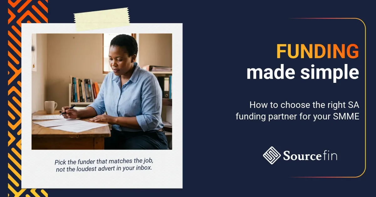 Funding companies South Africa: SMME owner reviewing funding options at a small desk