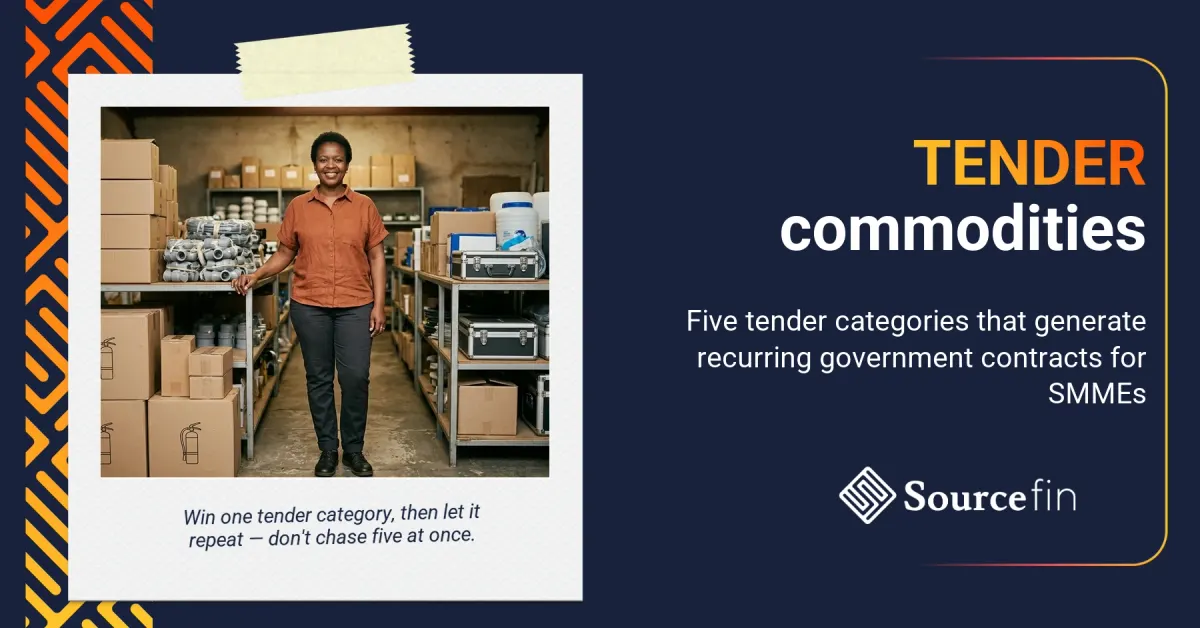 South African SMME supplier standing in her storeroom representing government tender commodities in South Africa