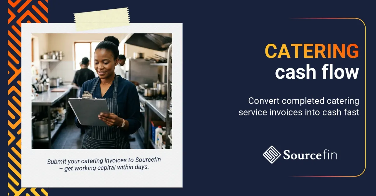 South African catering business owner in commercial kitchen – invoice discounting catering cash flow solution