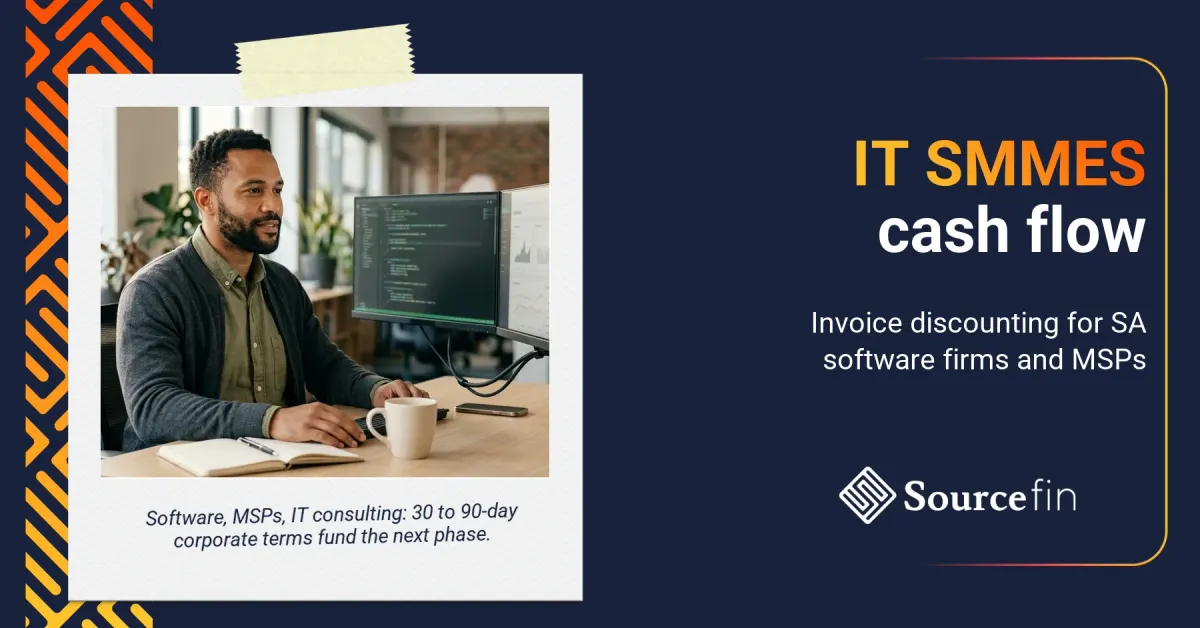 Invoice discounting for IT businesses: SA IT SMME owner at his workstation reviewing client work