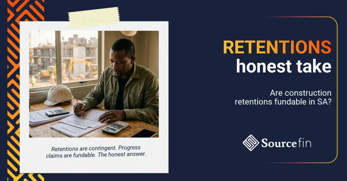 Invoice discounting for retentions: SA construction contractor reviewing a progress claim and retention statement
