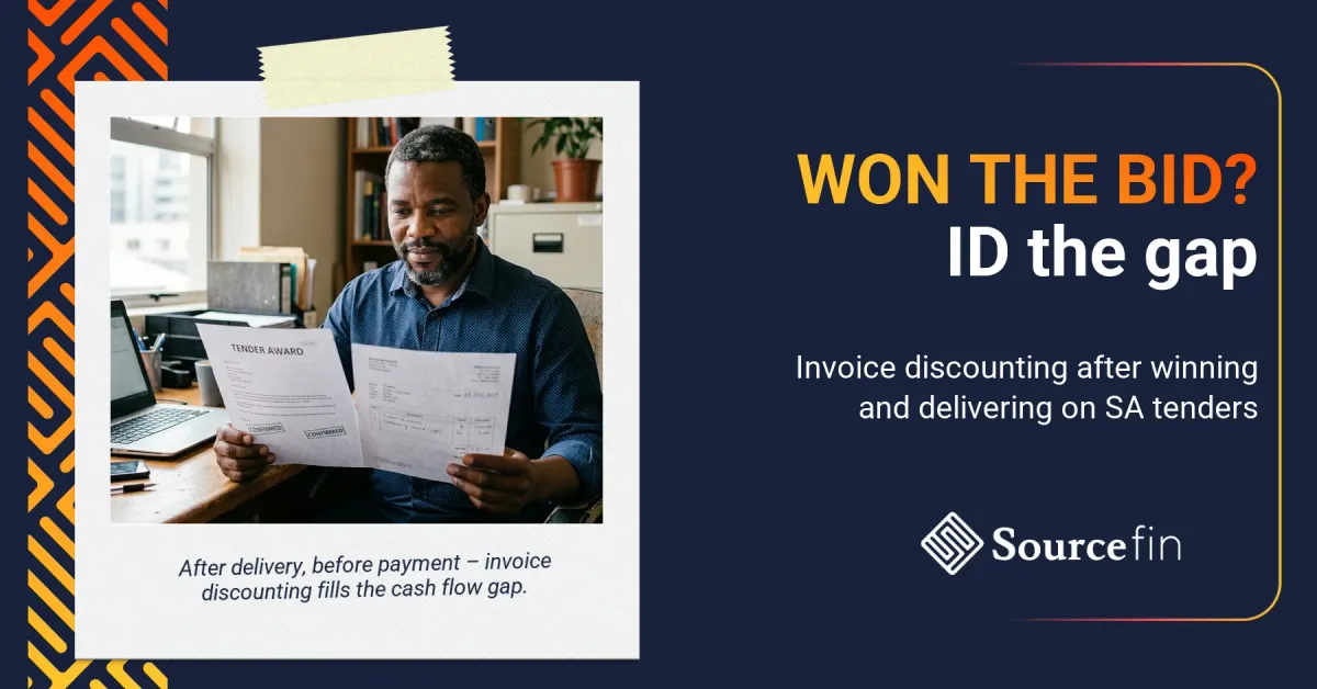 invoice discounting tender winners South Africa – South African tender winner reviewing a delivered tender invoice and award letter