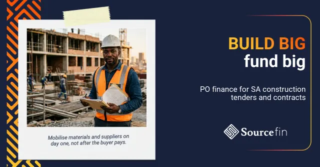 purchase order finance construction South Africa – South African contractor on a building site reviewing an awarded construction contract