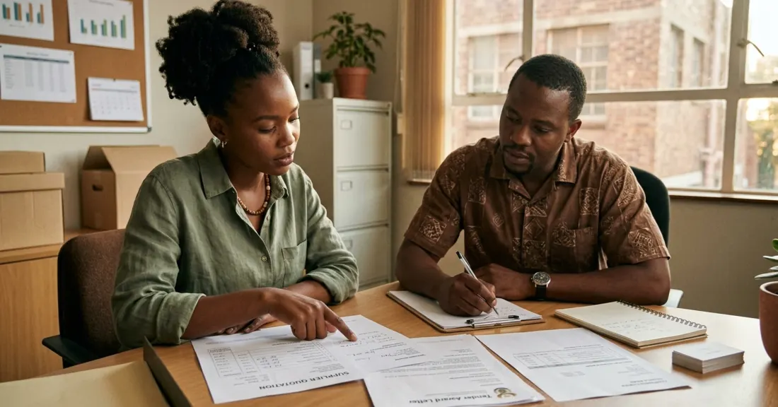 Purchase order funding first time tender in practice: SA SMME owners planning the maiden tender delivery with supplier quote and confirmed PO