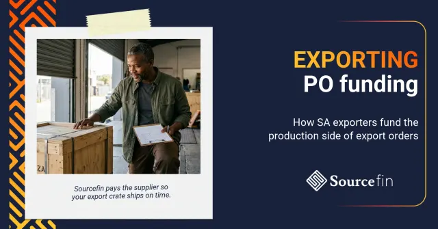 Purchase order funding for export orders: SA SMME exporter inspecting an export crate at a workshop loading dock