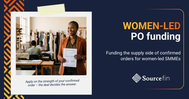 Purchase order funding for women-owned businesses: confident SA SMME owner holding a confirmed purchase order in her business premises