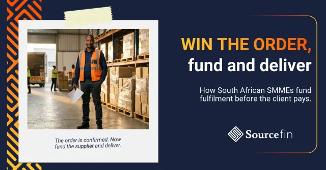 South African SMME owner at a depot managing purchase order funding South Africa fulfilment