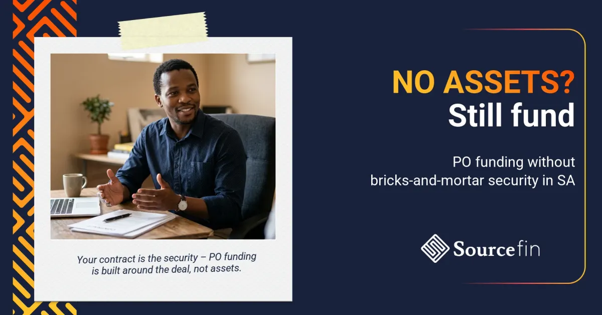 purchase order funding without collateral South Africa – South African SMME owner discussing funding without pledging assets