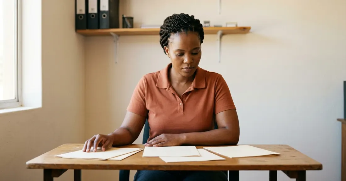 rebuild business credit score South Africa – SMME owner reviewing documents at office desk