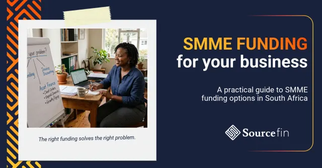 South African SMME business owner reviewing SMME funding options South Africa on a whiteboard with branching funding paths