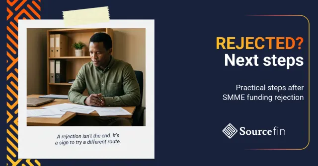 SMME funding rejection South Africa – focused South African business owner reviewing documents at his desk