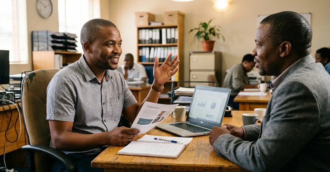tender finance company South Africa – South African SMME owner asking due-diligence questions of a tender finance provider