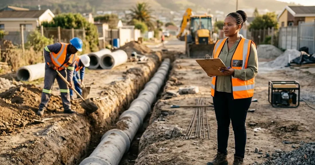 tender funding municipal contracts South Africa – South African SMME owner managing on-site delivery for an awarded municipal contract