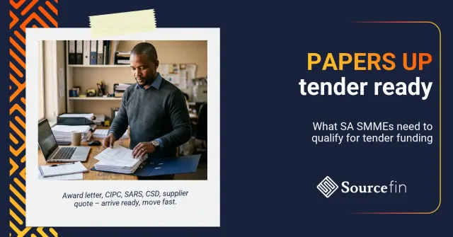 tender funding requirements South Africa – South African SMME owner organising her tender funding application documents