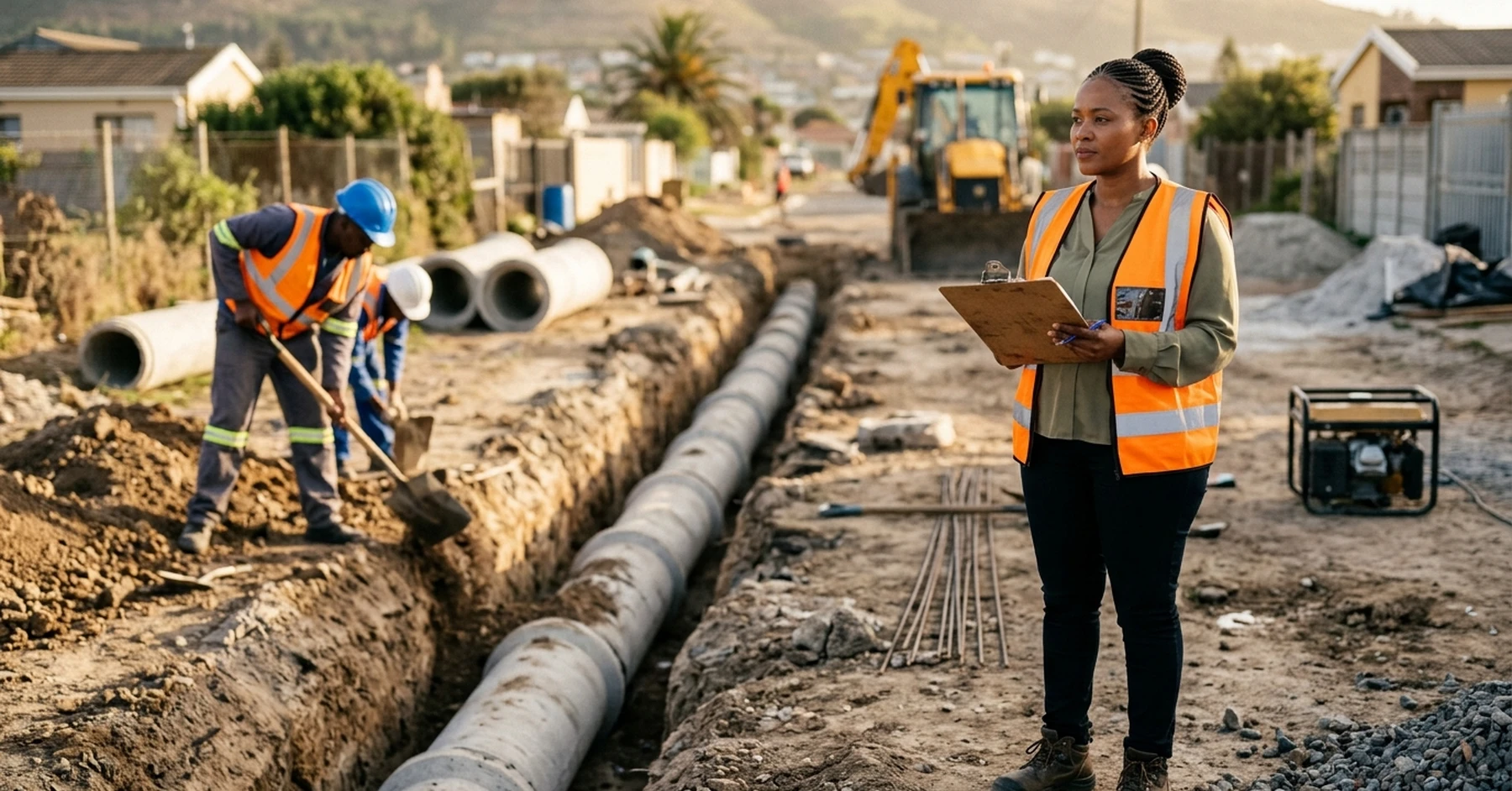 South African SMME owner managing a municipal infrastructure tender on site